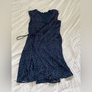 Large wrap dress with scalloped cap sleeve